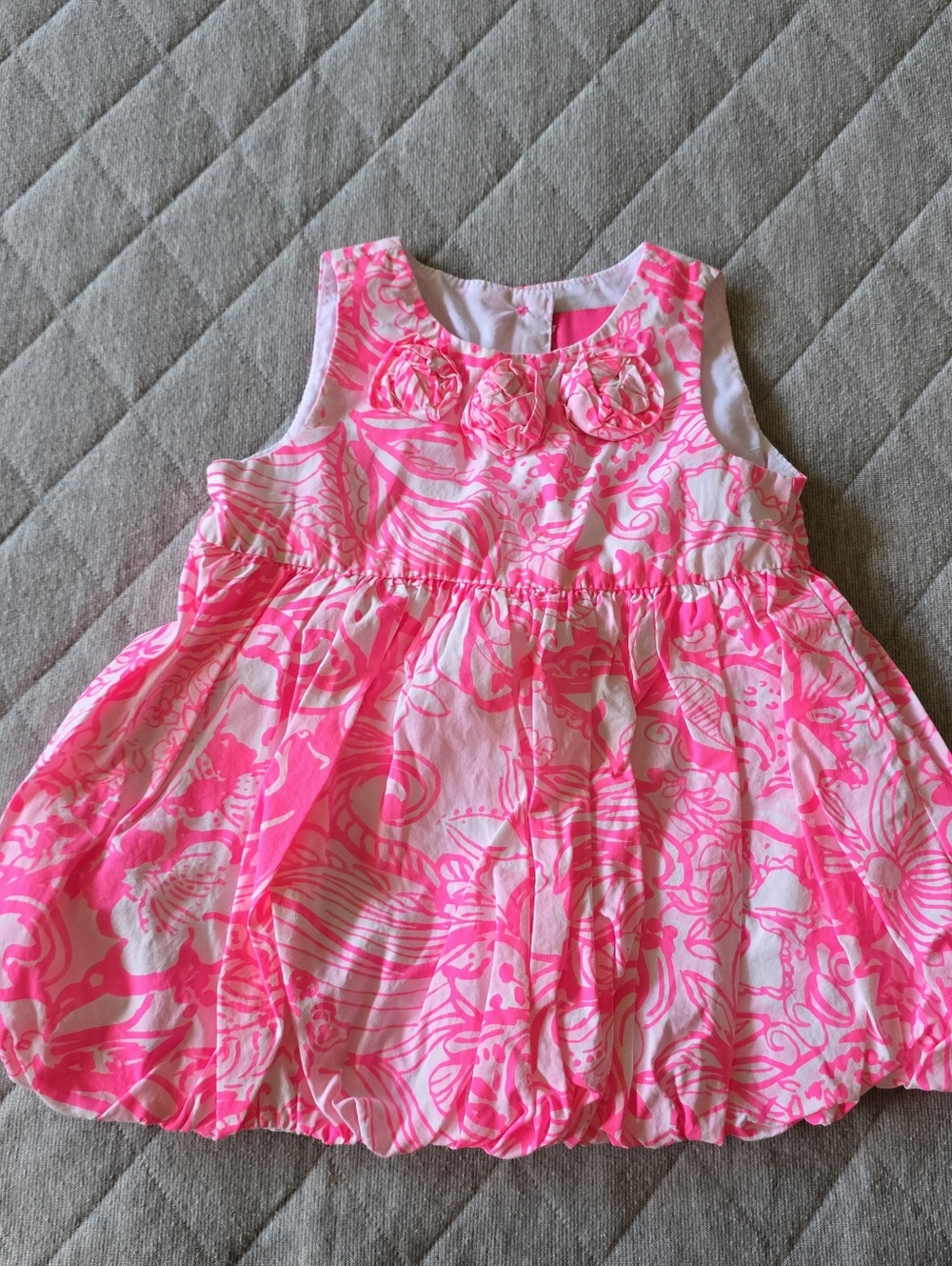 Lilly Pulitzer Baby Britta Bubble Dress Pink Tropics Bunny Hops Size 6-12 Mo